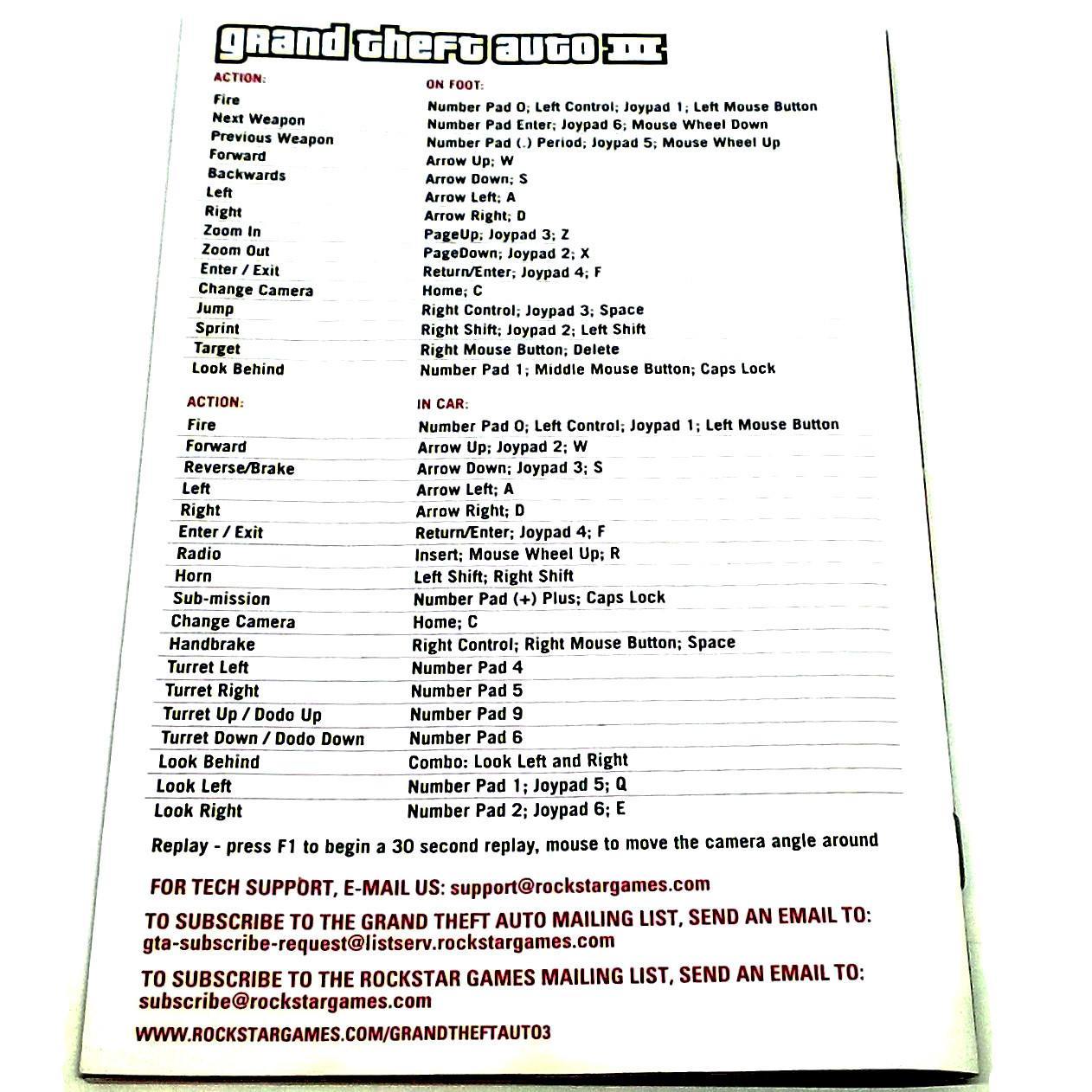 Grand Theft Auto III for PC CD-ROM - Back of manual