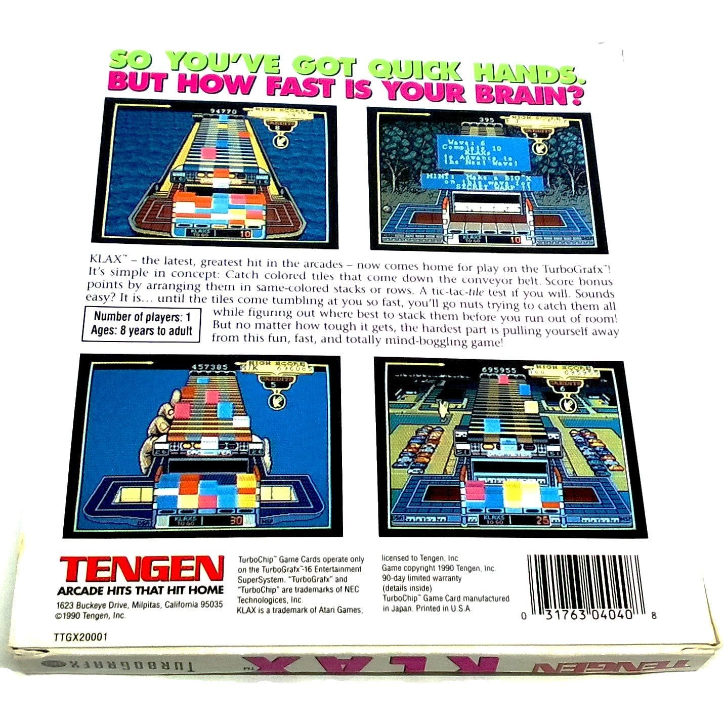 Klax for TurboGrafx-16 - Back of box