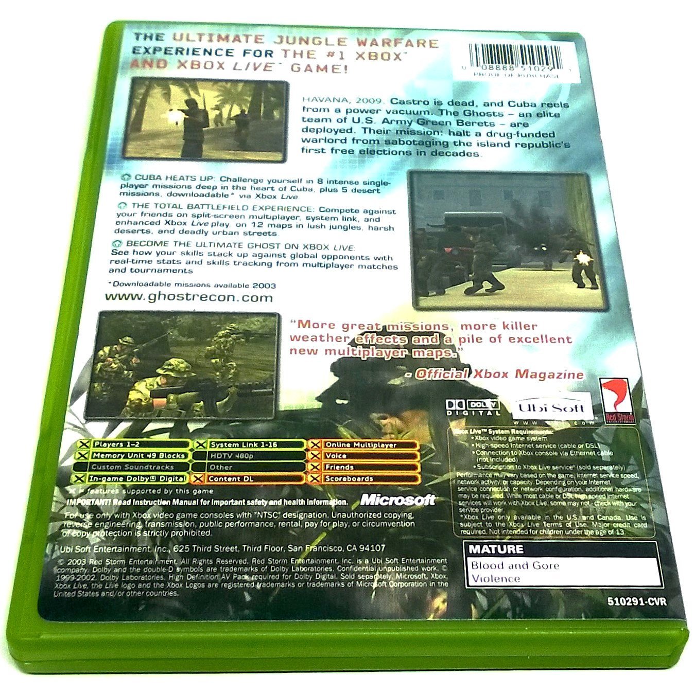 Tom Clancy's Ghost Recon: Island Thunder for Xbox - Back of case