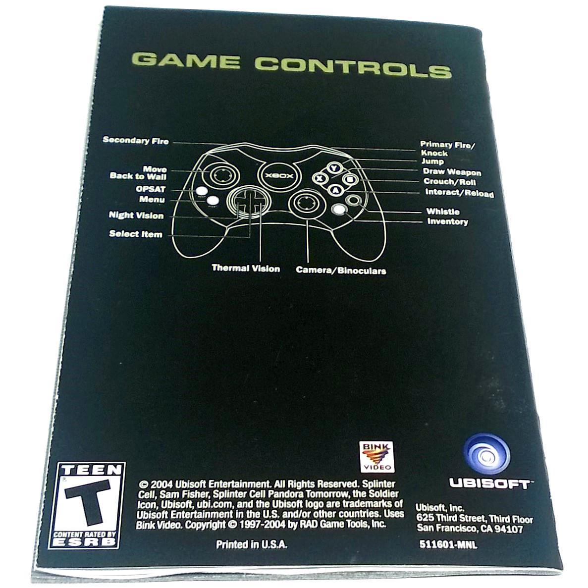 Tom Clancy's Splinter Cell: Pandora Tomorrow for Xbox - Back of manual