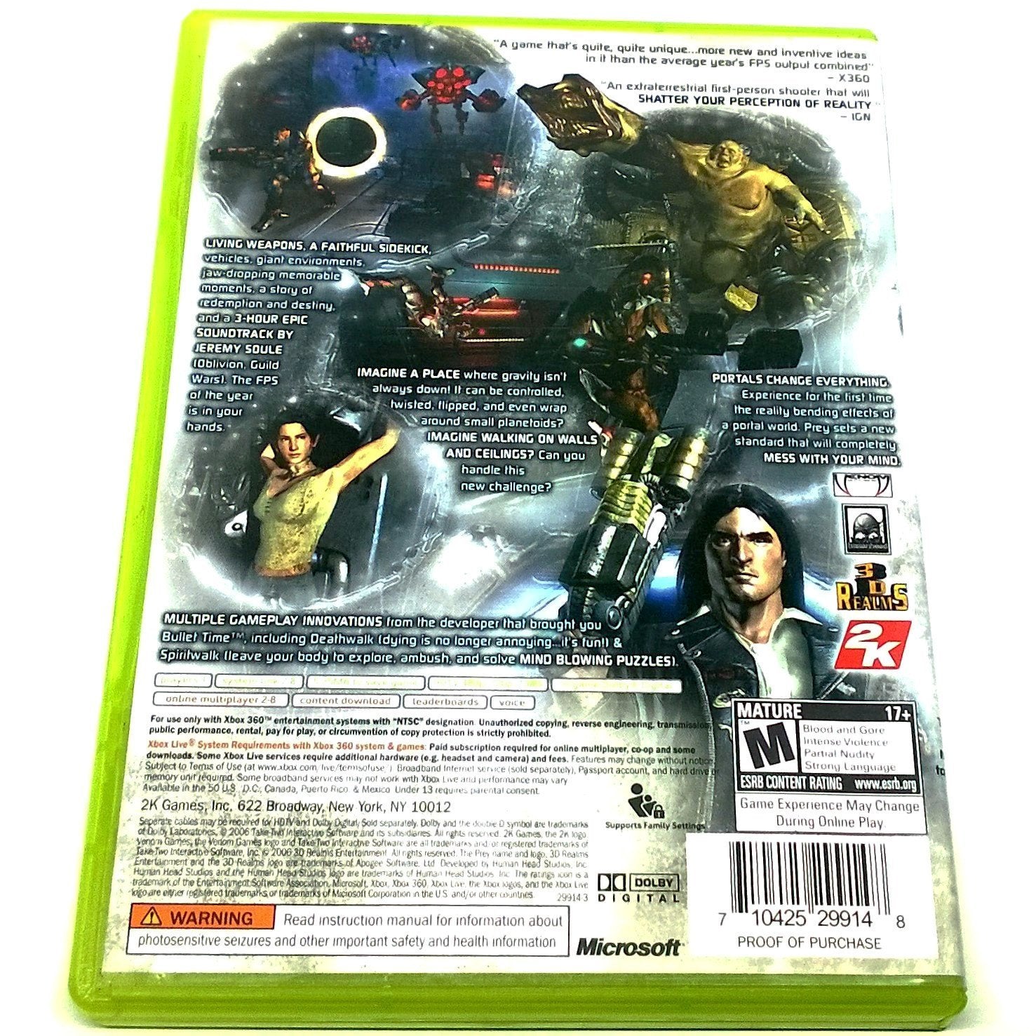 Prey for Xbox 360 - Back of case