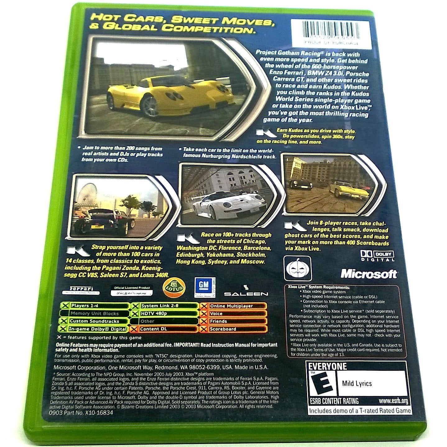 Project Gotham Racing 2 for Xbox - Back of case