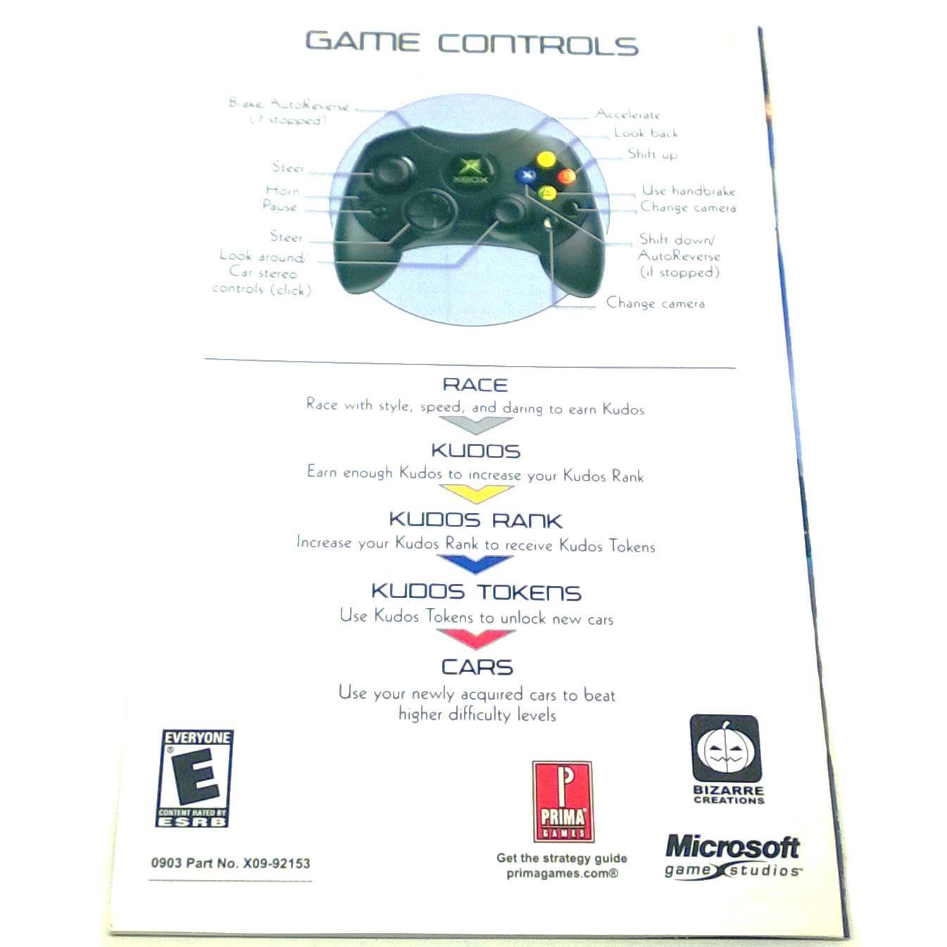 Project Gotham Racing 2 for Xbox - Back of manual