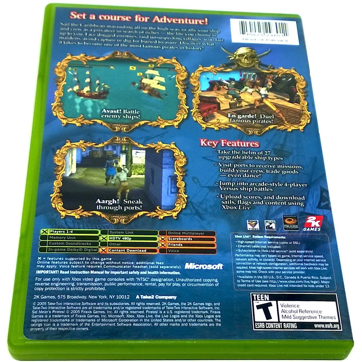Sid Meier's Pirates! for Xbox - Back of case