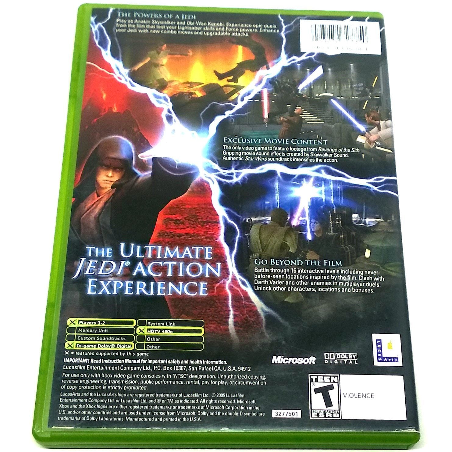 Star Wars Episode III: Revenge of the Sith for Xbox - Back of case
