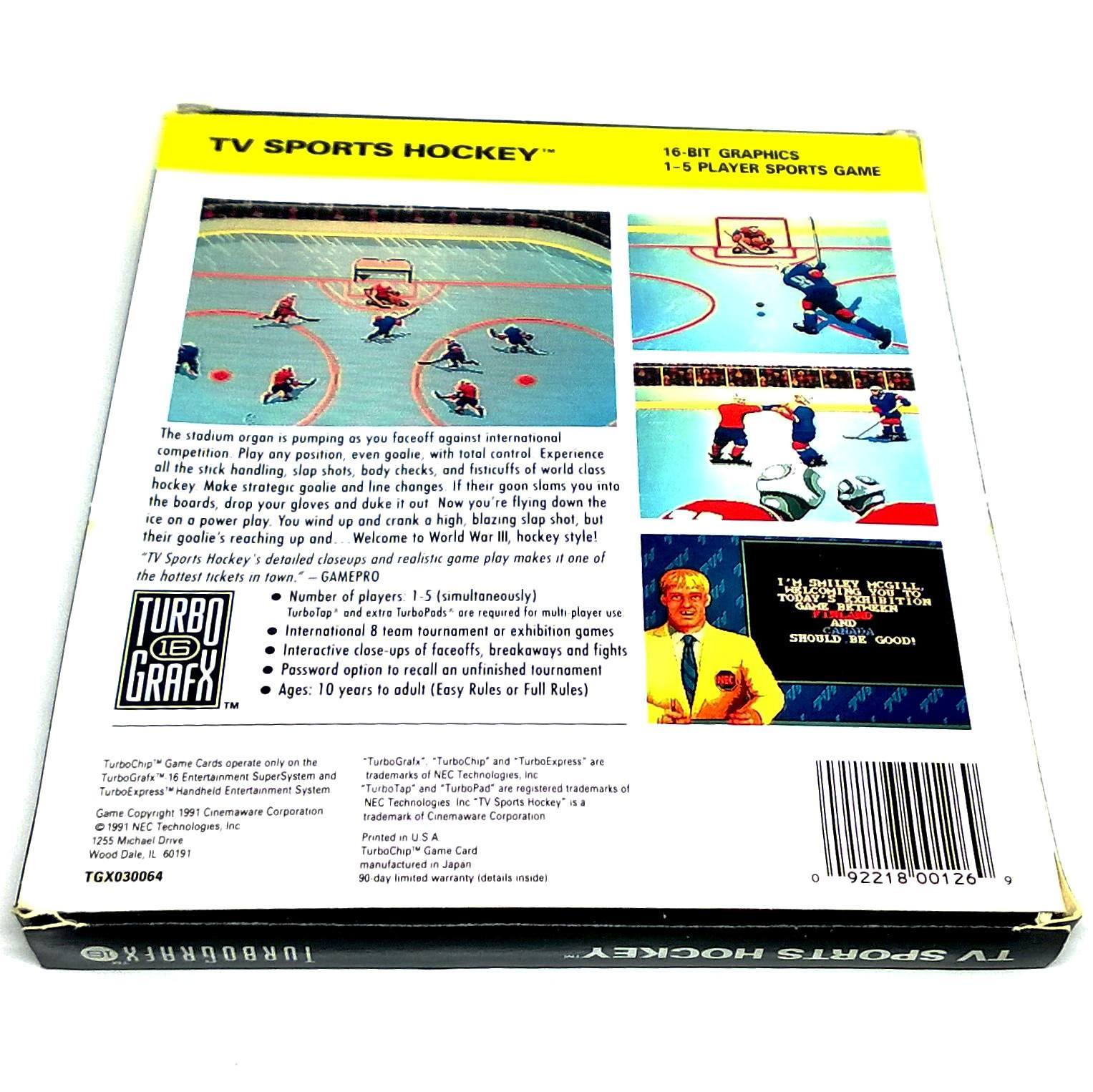 TV Sports Hockey for TurboGrafx-16 - Back of box