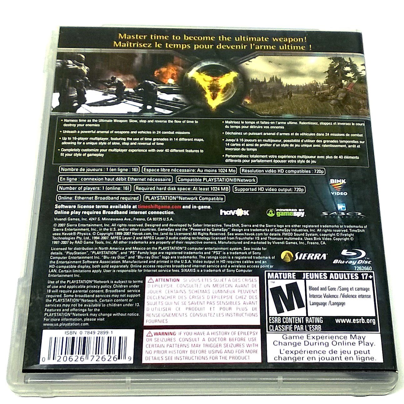 TimeShift for PlayStation 3 - Back of case