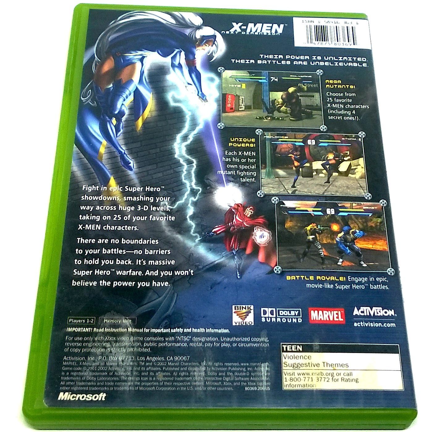 X-Men: Next Dimension for Xbox - Back of case