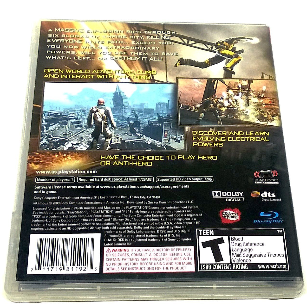 inFamous for PlayStation 3 - Back of case